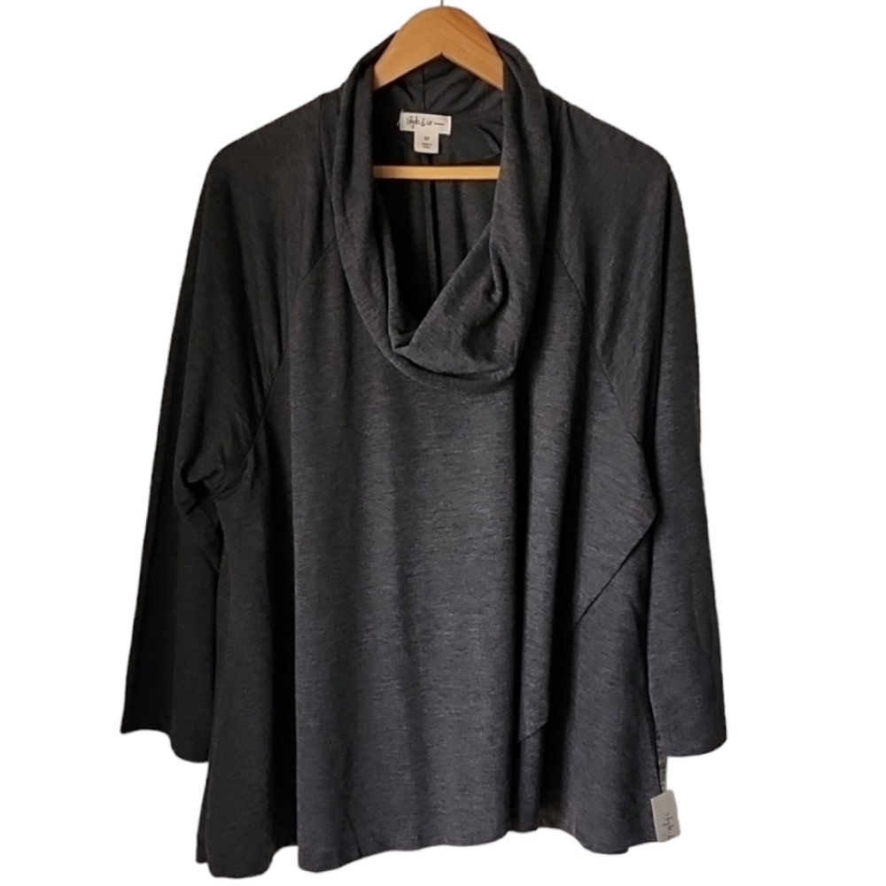 Gray Cowl Neck Tunic Top 3X Plus Size Cozy Knit Long Flowy Loungewear Charcoal - Picture 4 of 16